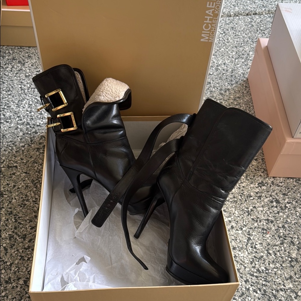 Michael Kors Black and Gold Heeled Boots